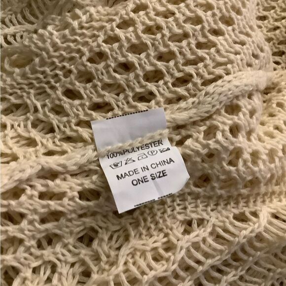 Cream Sleeveless Crochet Knit Dress/ Coverup One Size - Picture 8 of 8